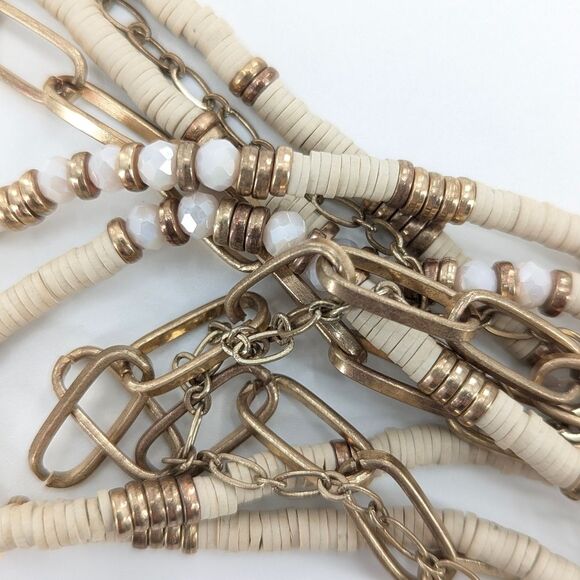 Beach Shell Beaded Gold Tan Adjustable Layered 4 Strand Beachy Necklace - Picture 3 of 3